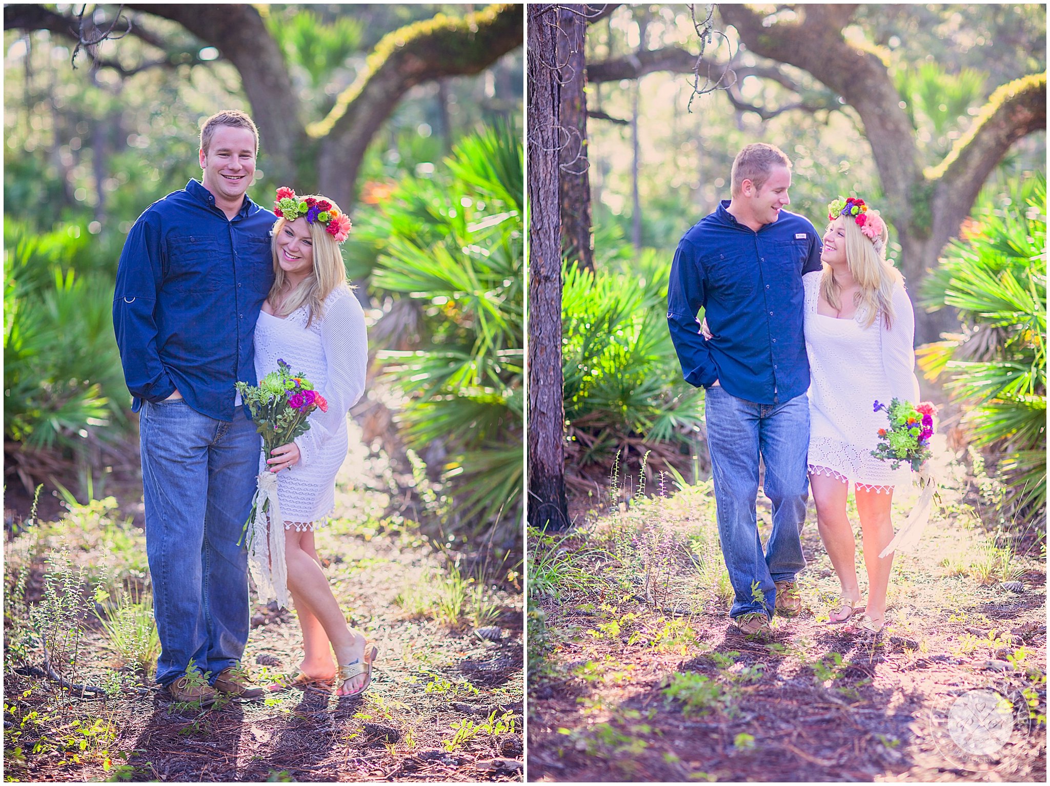 Flower crown on Bride at Moss Park Engagement Session