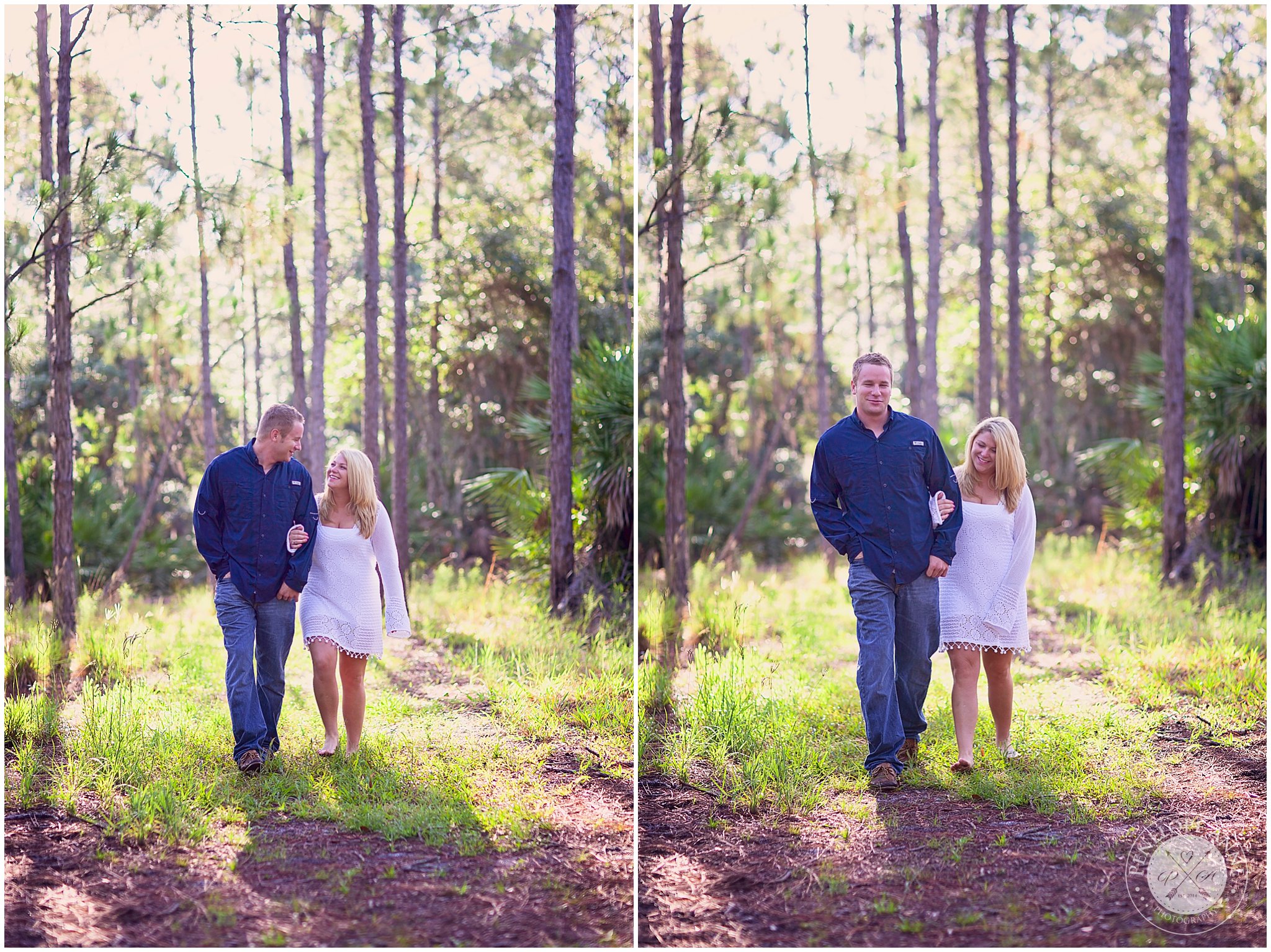 Bride and groom walking at this Moss Park Engagement Session