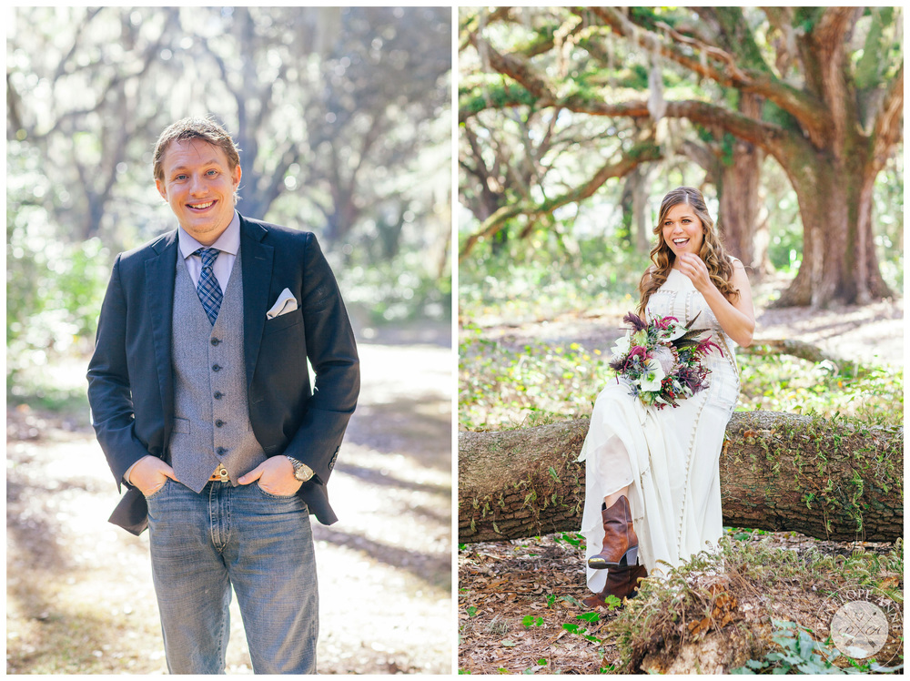 Individual portraits of the bride and groom