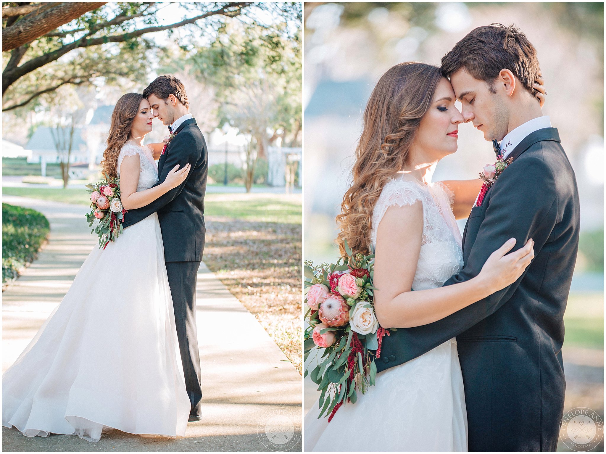 Bride and Groom Embracing at Cypress Grove Estate House