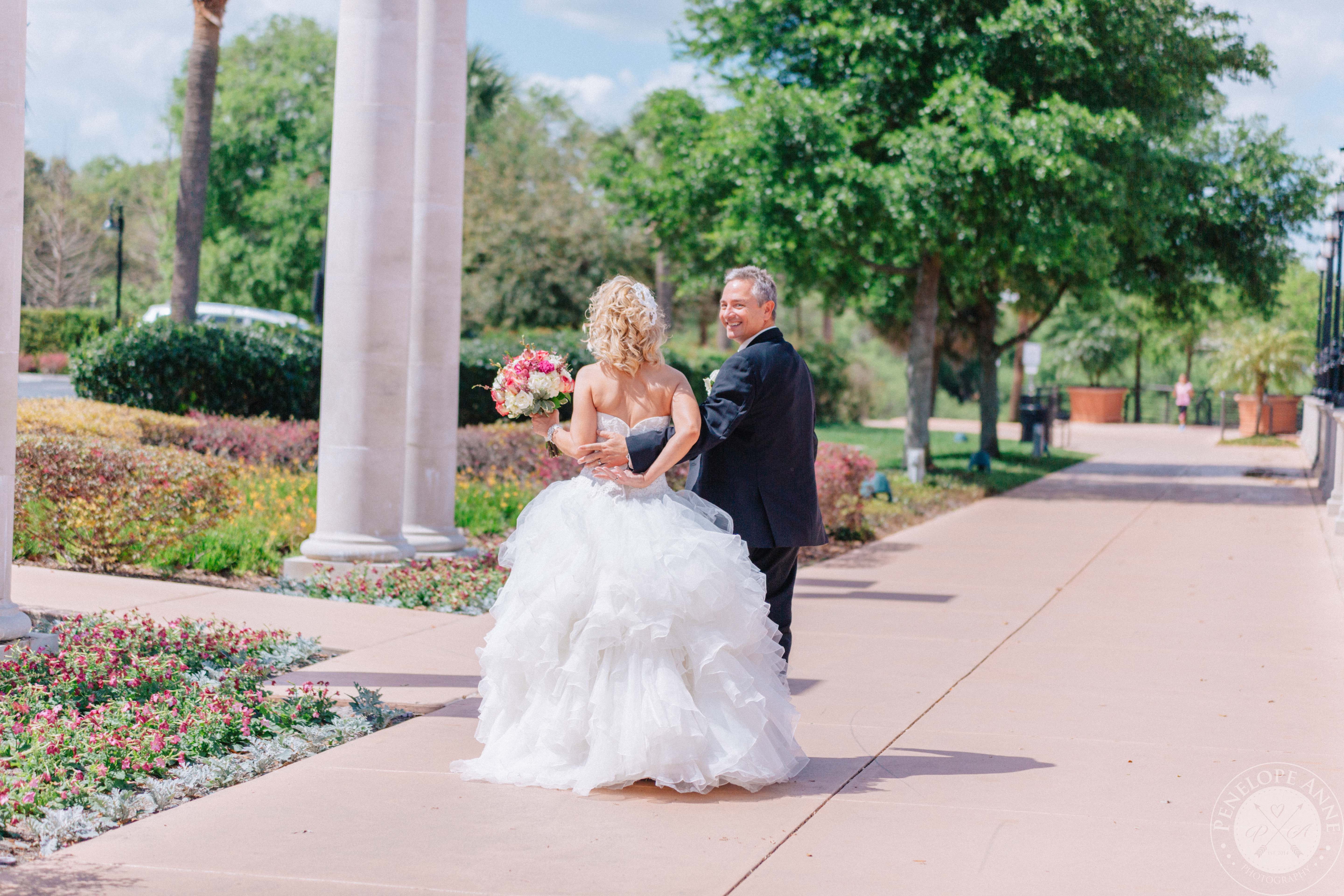 Bride and Groom taking a stroll in Orlando Florida