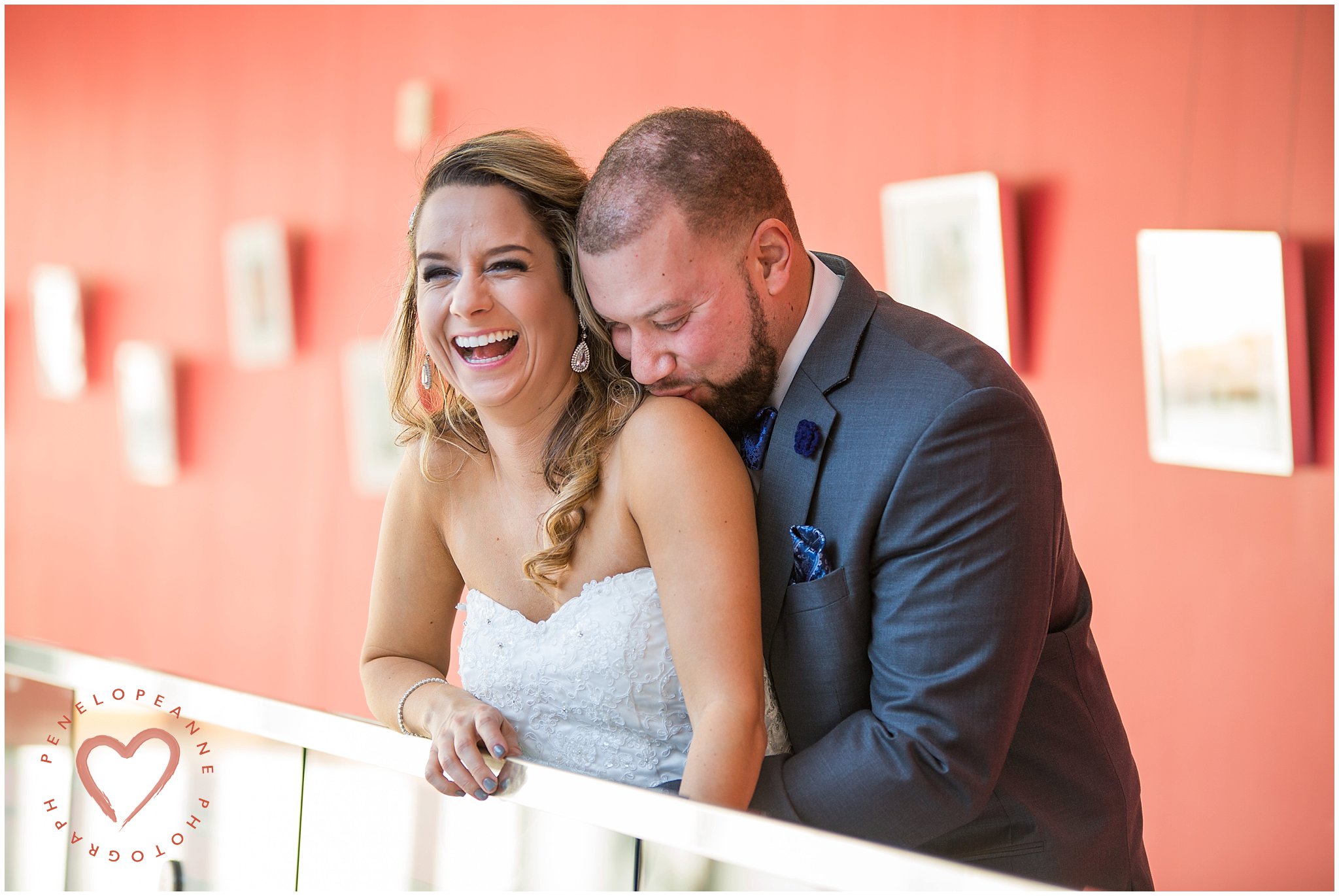 bride and groom hugging and laughing in DC