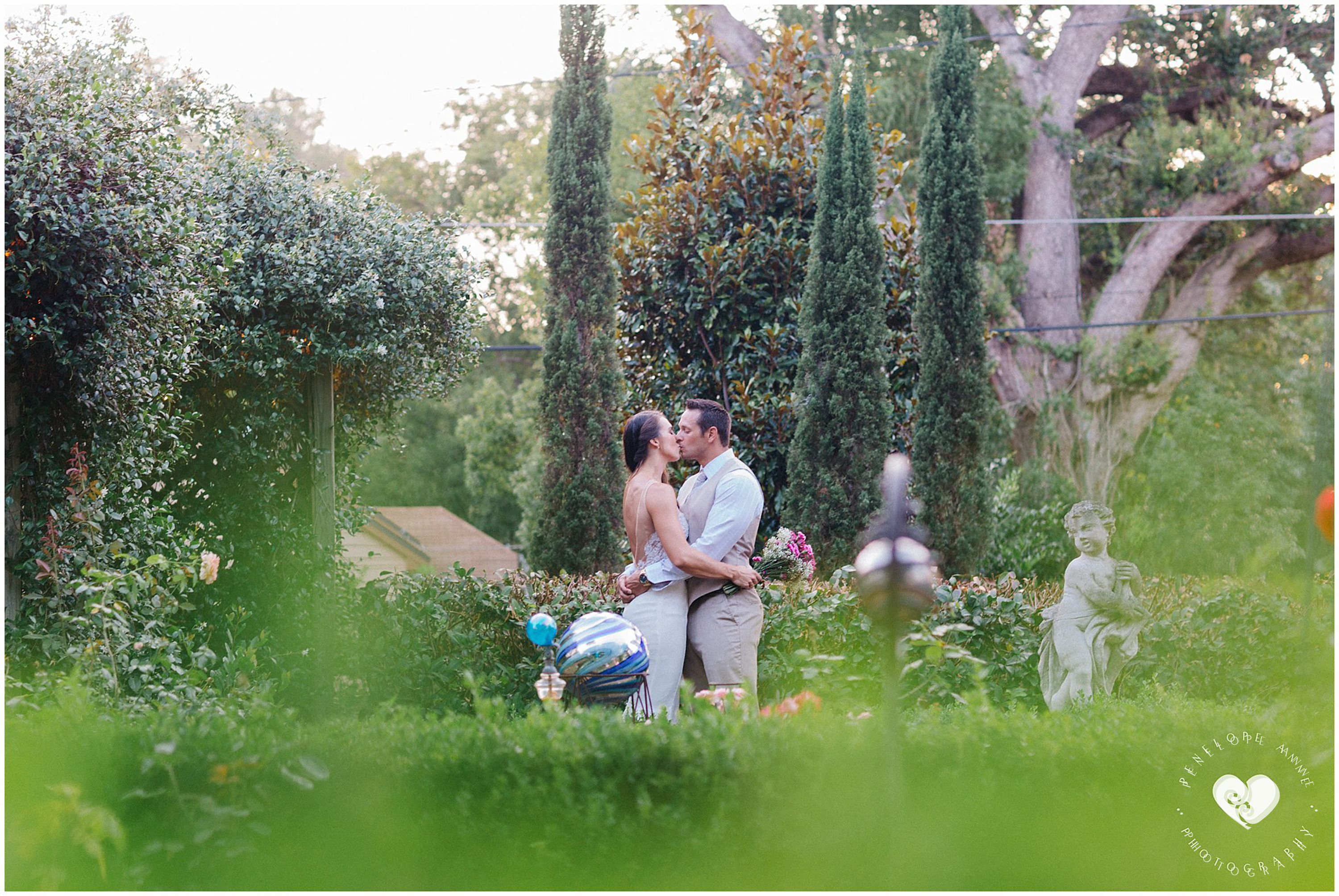 bride and groom kissing