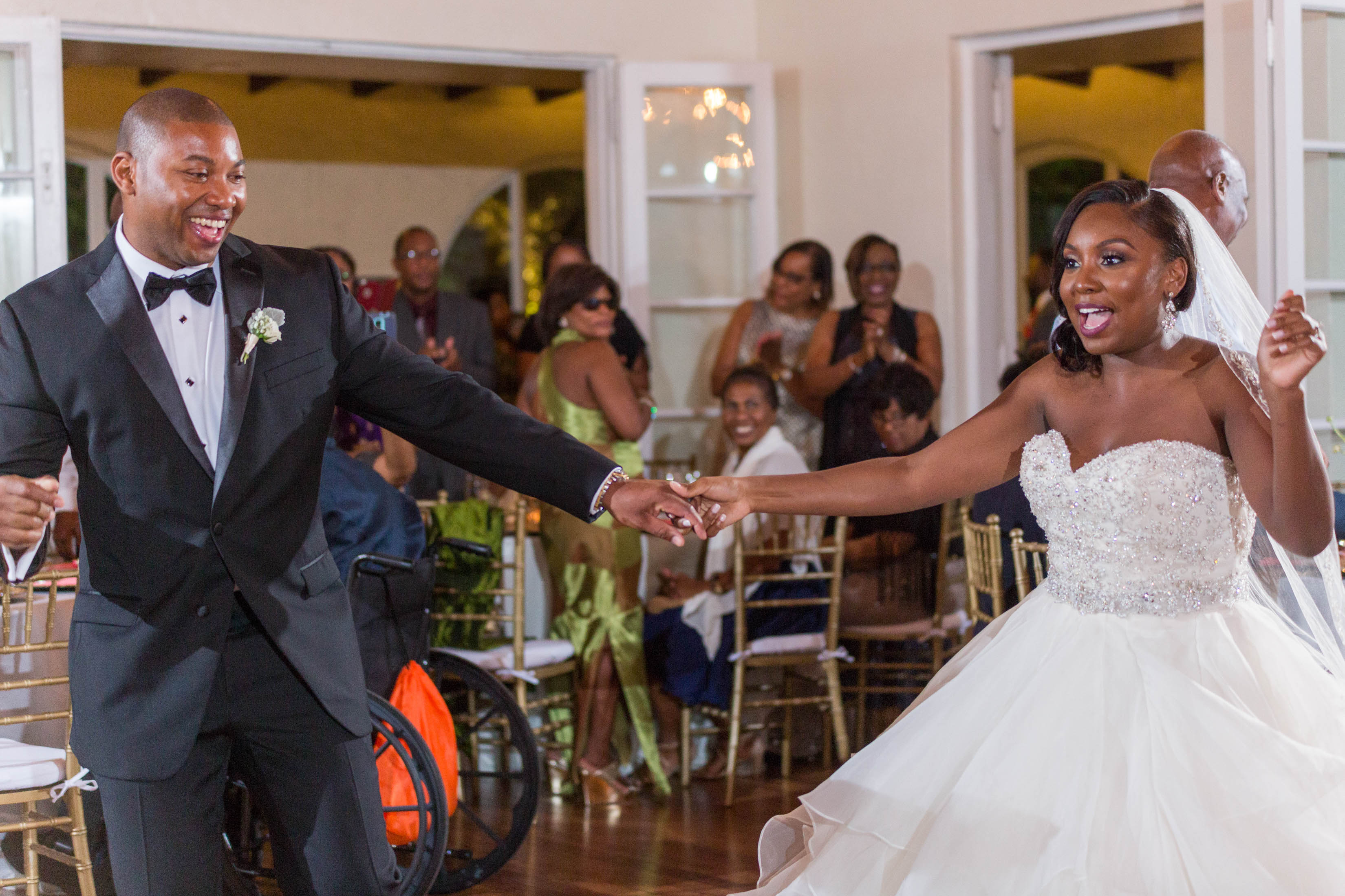 bride and groom at reception