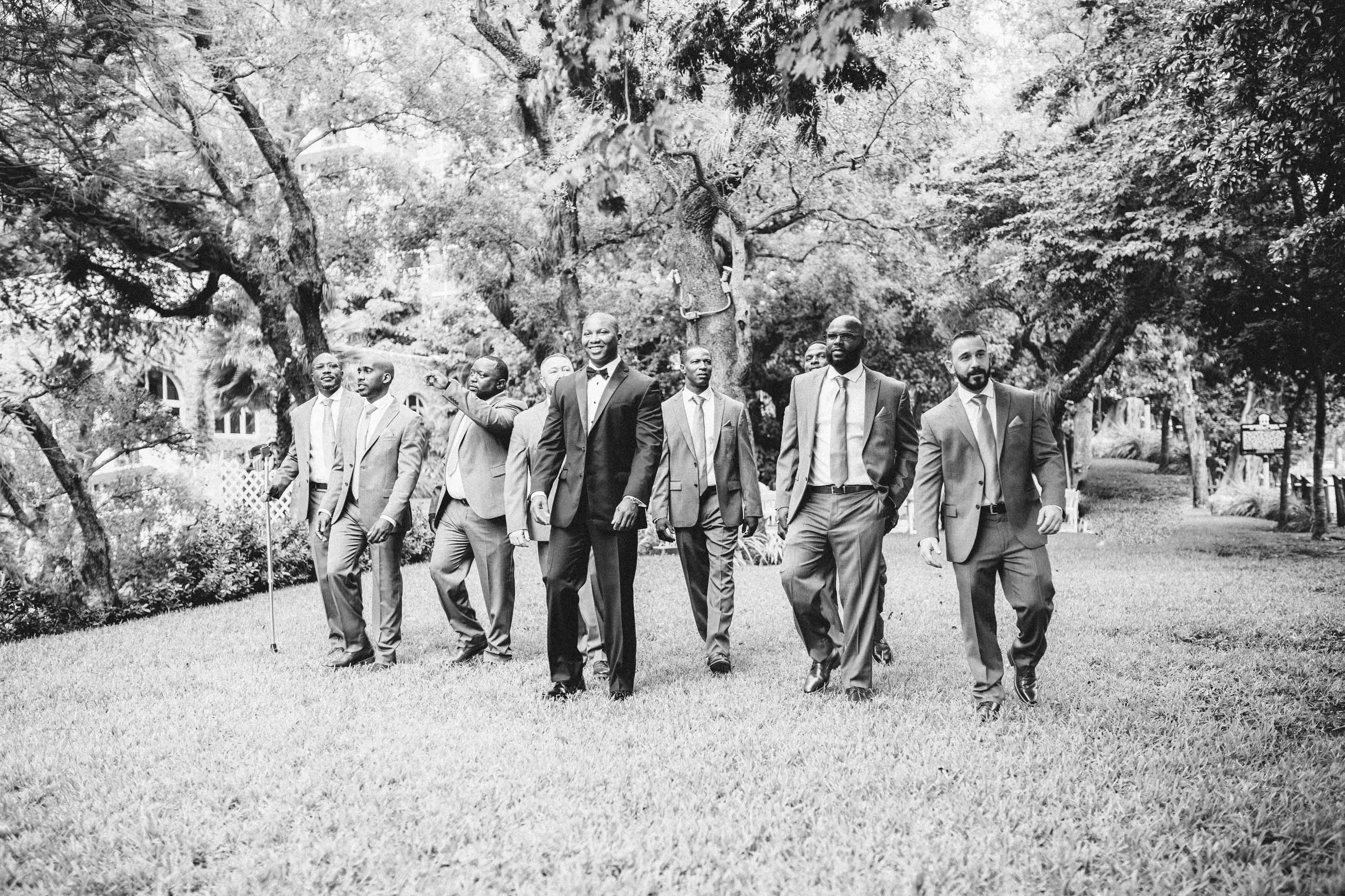 Groom taking a walk with his boys